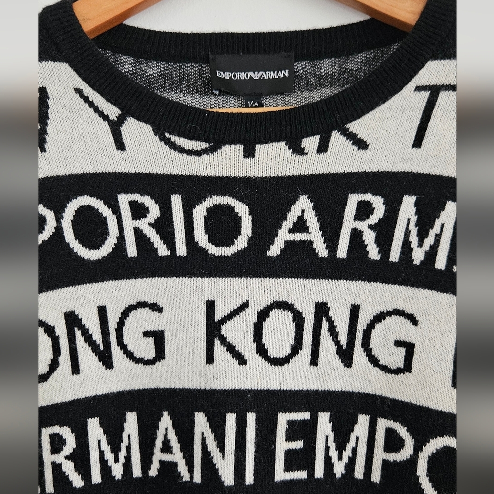 Emporio Armani Black and White All Over Crew-Neck Wool Blend Boy's Sweater Sz 14 - Picture 3 of 7